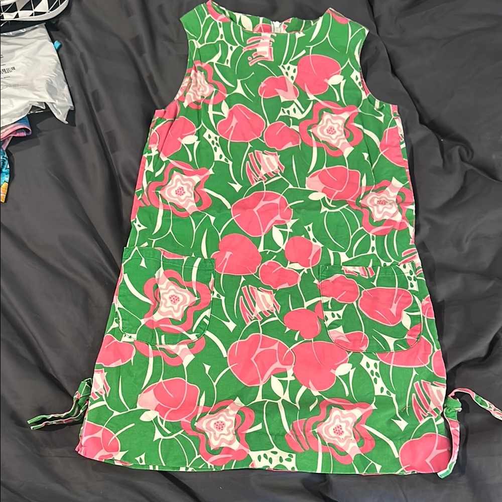Lilly Pulitzer Green and Pink Sleeveless Halter Sheath Dress